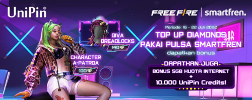 Top Up Diamonds Pakai Smartfren, Dapatkan Bonus Karakter A-Patroa & Diva Dreadlocks Serta Kuota 5GB + 10.000 UniPin Credits!
